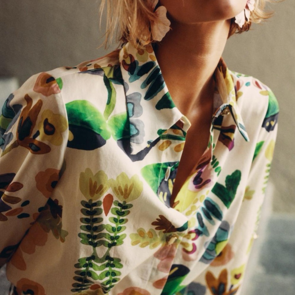 ZARA FLORAL PRINT POPLIN SHIRTDRESS
